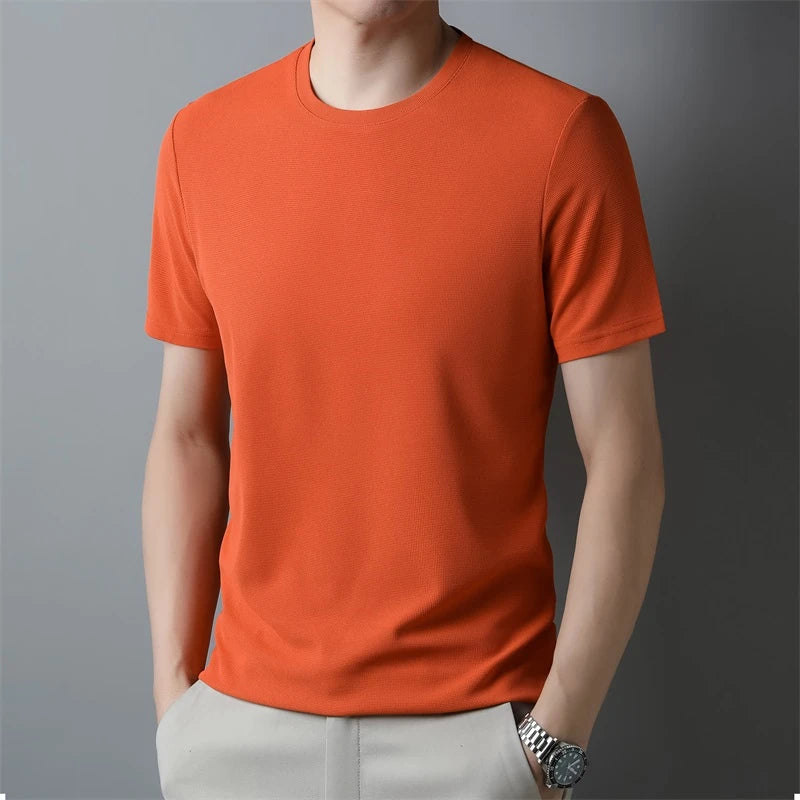2024 Herren Neues Waffel-Rundhals-Kurzarm-T-Shirt Sommer Bequemes Top