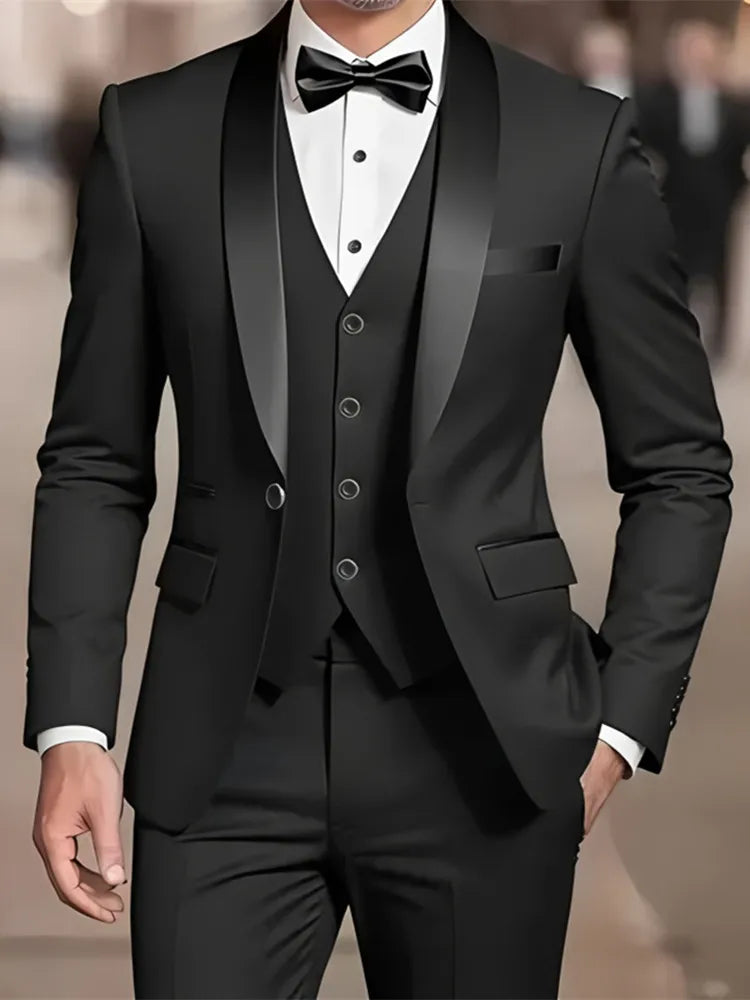 Formelles Anzugset für Herren, Business-Casual, Slim-Fit-Smoking für Hochzeit, langärmliges Revers mit Kerbe, Bräutigam