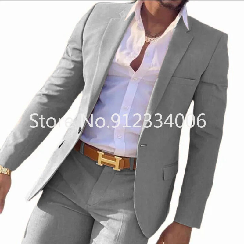 2-teiliger beigefarbener Anzug für Männer, Slim Fit, Hochzeit, Bräutigam, Smoking, Trauzeugenanzüge, männliche Mode, Raucherkostüm, Homme, Blazer mit Hosen