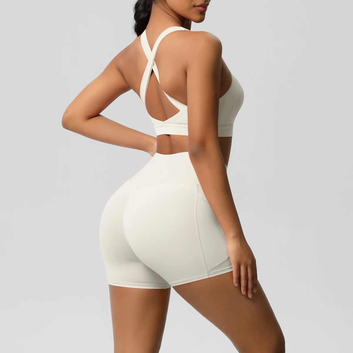 2PCS Sportswear Mit Taschen Yoga Set Gymnastik Kleidung Yoga Anzüge Für Frauen Trainingsanzüge Sport Shorts Crossover Bh Gym Leggings