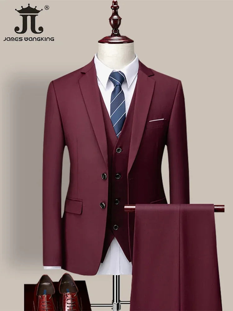 14-farbiger M-6XL (Jacke + Weste + Hose), formeller Business-Herrenanzug der High-End-Marke, dreiteiliger Bräutigam-Hochzeitskleid, einfarbiger Anzug
