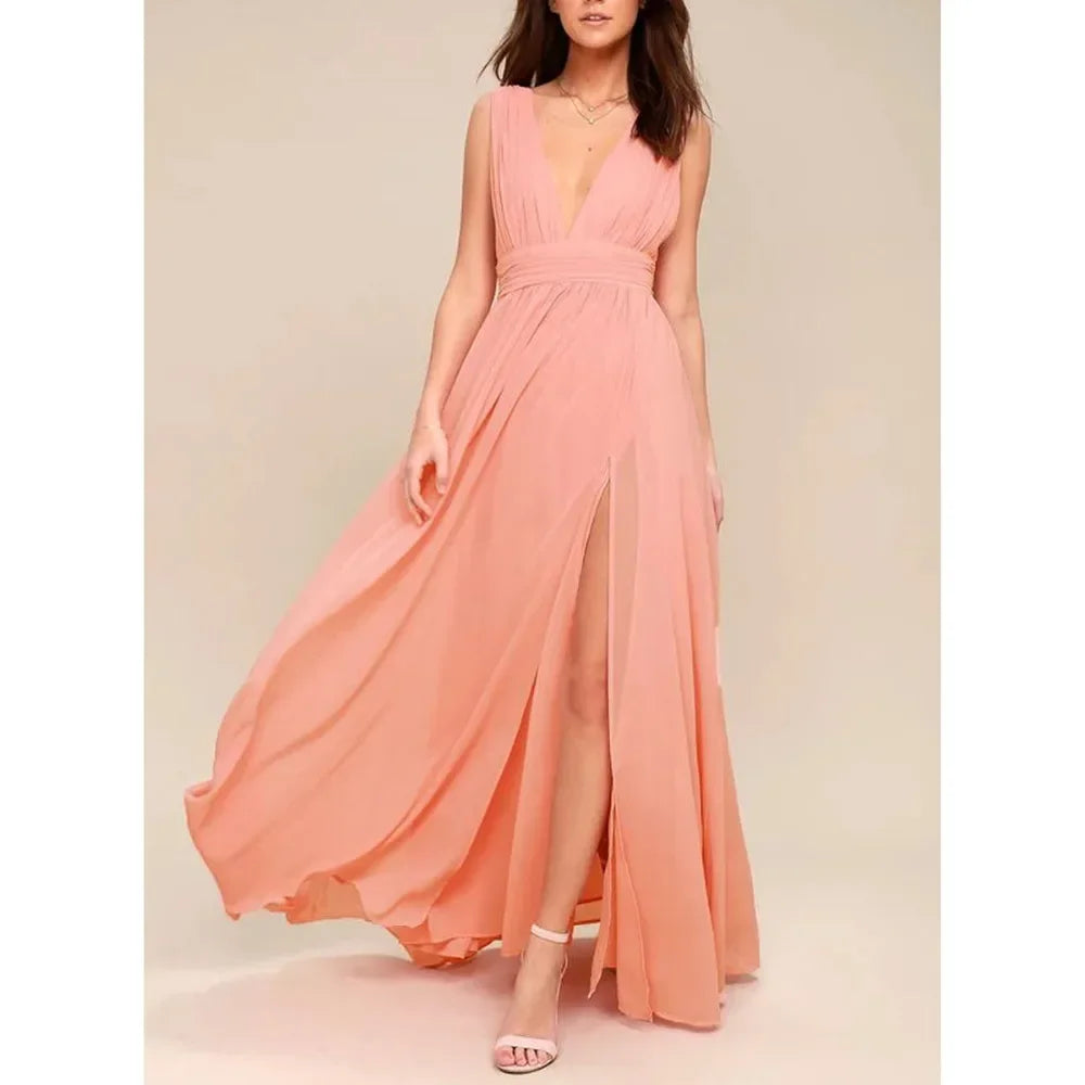 Sexy rückenfreies Maxi-Sommerkleid für Damen, Netzstoff, lang, figurbetont, rot, Weihnachts-Partykleid, Brautjungfern-Abendkleider