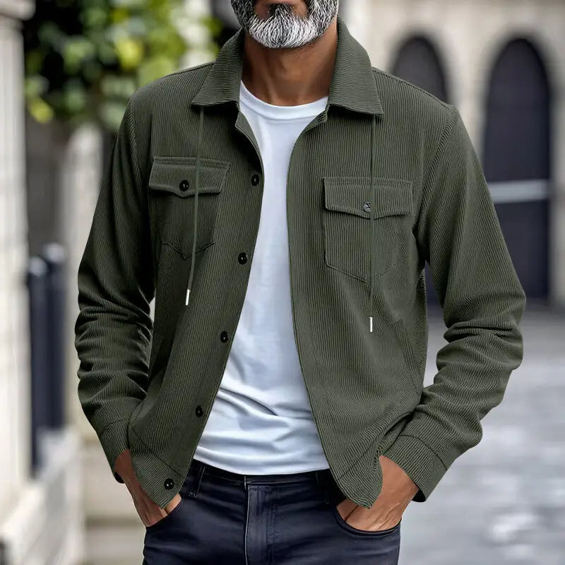 Amerikanische schwere Cord-Herrenjacke, einfache und vielseitige Langarmjacke mit Stehkragen und mehreren Taschen