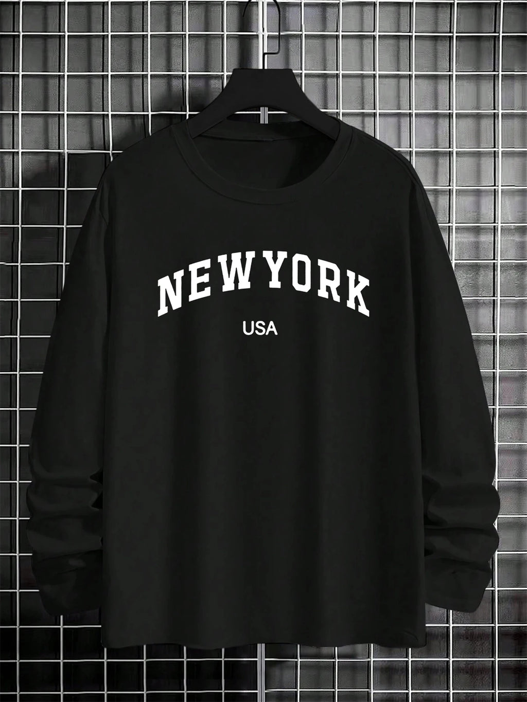 Men's 100% pure cotton comfortable sports casual loose plus size New York USA printed round neck long sleeved T-shirt top
