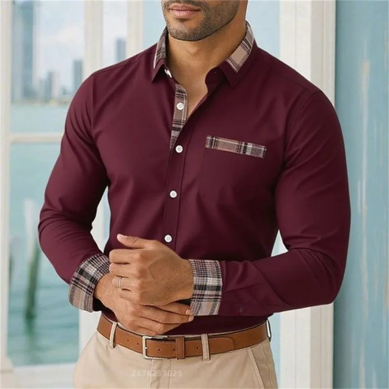 2025 men's lapel long-sleeved button-down casual shirt soft and comfortable daily vacation outdoor office high-quality tops