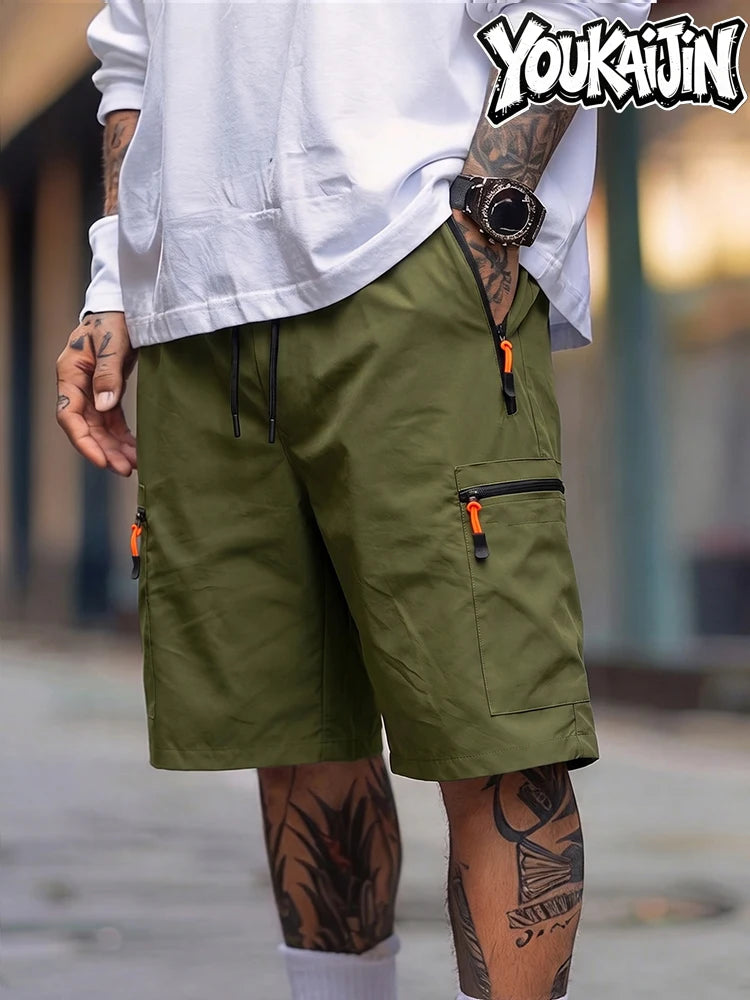 Herren Sommer Schnelltrocknende Cargo-Shorts Dünn Leichtgewichtig Elastischer Bund mit Kordelzug Reißverschlusstaschen Outdoor Wandern Freizeit EU-Größe