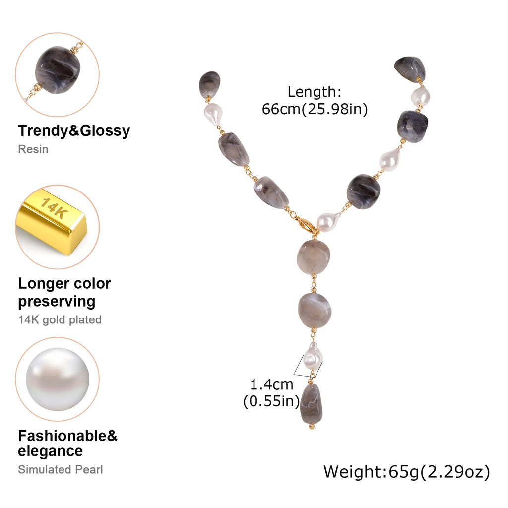 Vnox klobige Halskette mit unregelmäßigen Perlen für Damen, zweifarbige Winterpulloverkette, Schlüsselbein-Hals-Accessoires