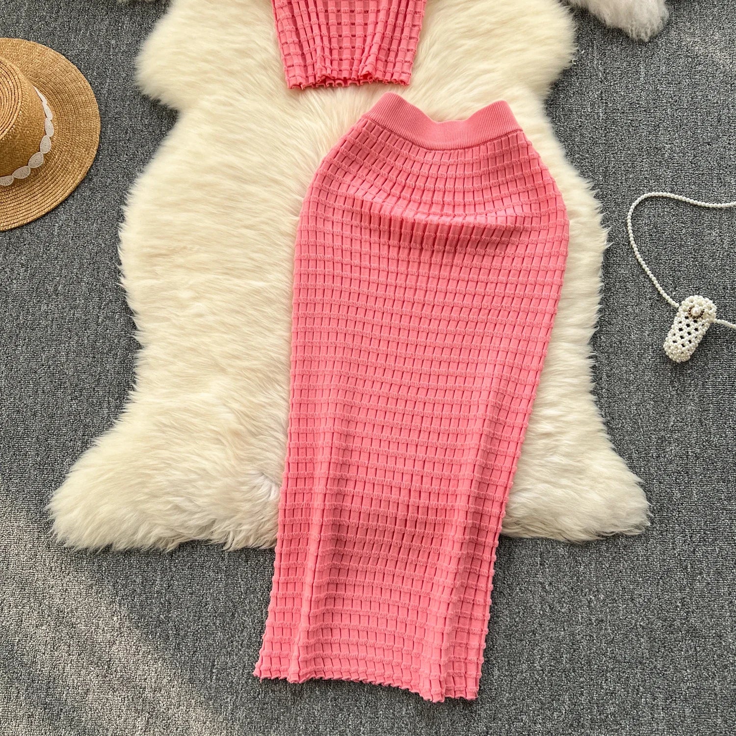 Sommer Frauen Mode Rock Set sexy ärmellose Tanktops hohe Taille schlanke lange Saya weibliche zweiteilige Anzüge stricken feste Kleidung