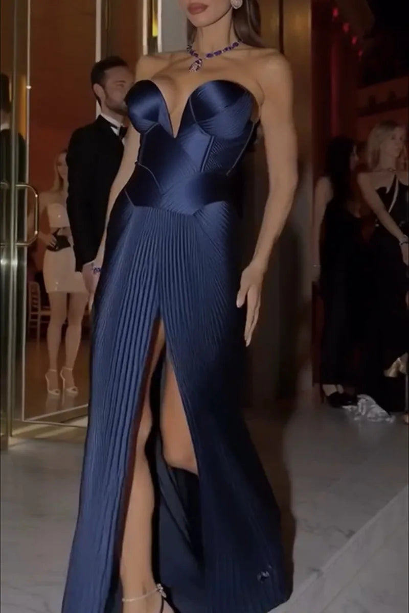 Elegantes Ärmelloses Korsett-Abendkleid mit Falten und Plissee, Glamouröses Maxikleid für Formelle Anlässe, Cocktailpartys und Hochzeiten für Damen
