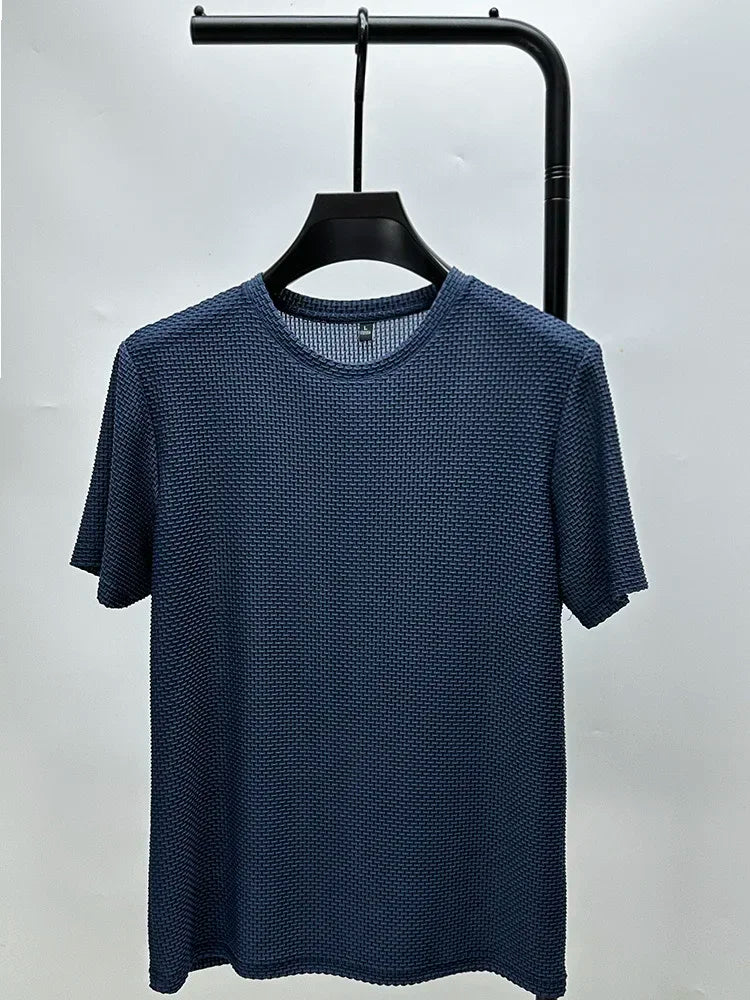 Sommer Eis Seide High-End einfarbig hochwertige Kurzarm T-Shirts Herren atmungsaktive Mode T-Shirt männliche Marke Kleidung 4xl