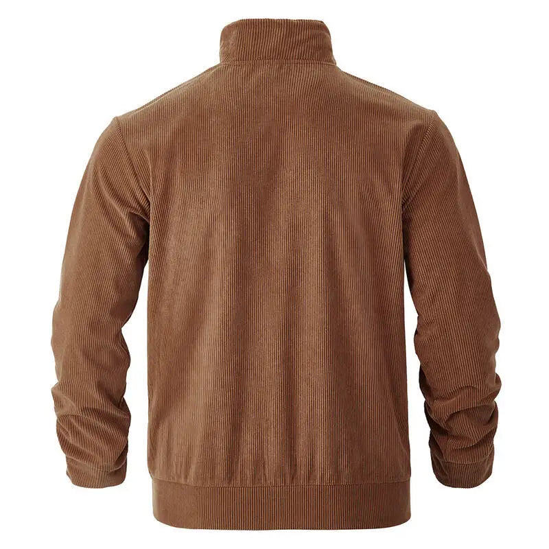 Amerikanische schwere Cord-Herrenjacke, einfache und vielseitige Langarmjacke mit Stehkragen und mehreren Taschen