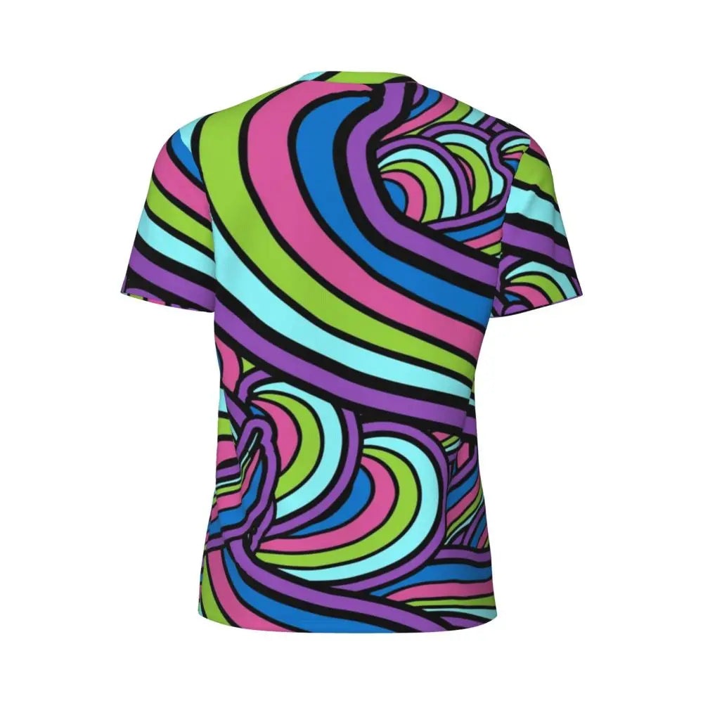 Gym T-Shirt für Mann Retro geometrische 60er 70er Jahre T-Shirts Mode psychedelische Kunst Strand T-Shirts O Hals Y2K Spaß Design Tops Geschenkidee