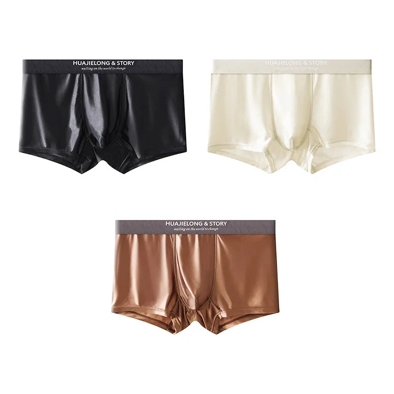 1/3Pcs Atmungsaktive Dünne Satin Seide Boxer Briefs Nahtlose Mittlere Taille Eis Seide Boxer Unterhose Glatte Unterwäsche für Männer Täglich