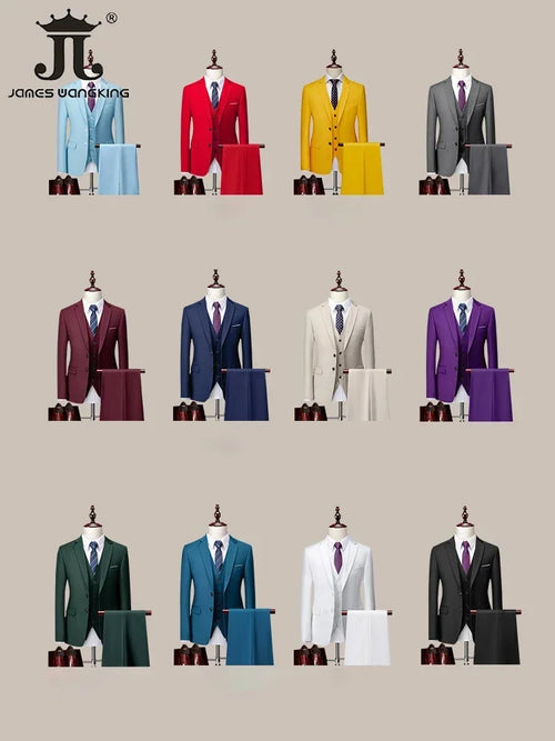 14-farbiger M-6XL (Jacke + Weste + Hose), formeller Business-Herrenanzug der High-End-Marke, dreiteiliger Bräutigam-Hochzeitskleid, einfarbiger Anzug