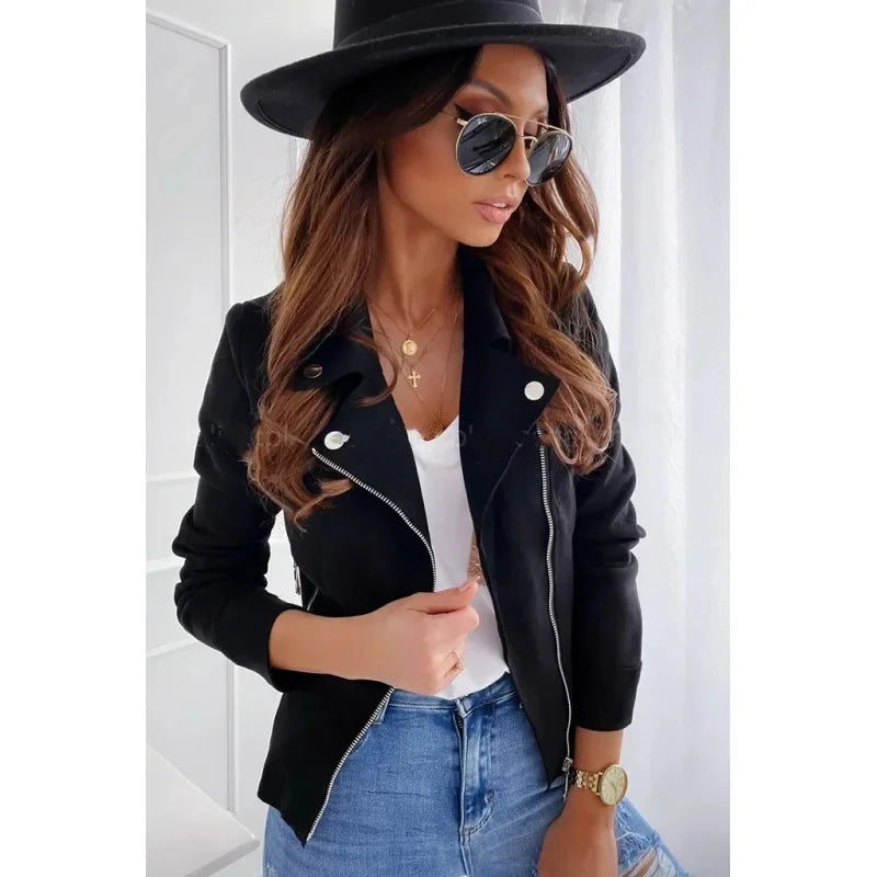 Slim Fit Short Zipper Deer Skin Velvet Open Cardigan Coat Hot Sale Of The Season New Style Cross Border Women's Fashion Outerwea