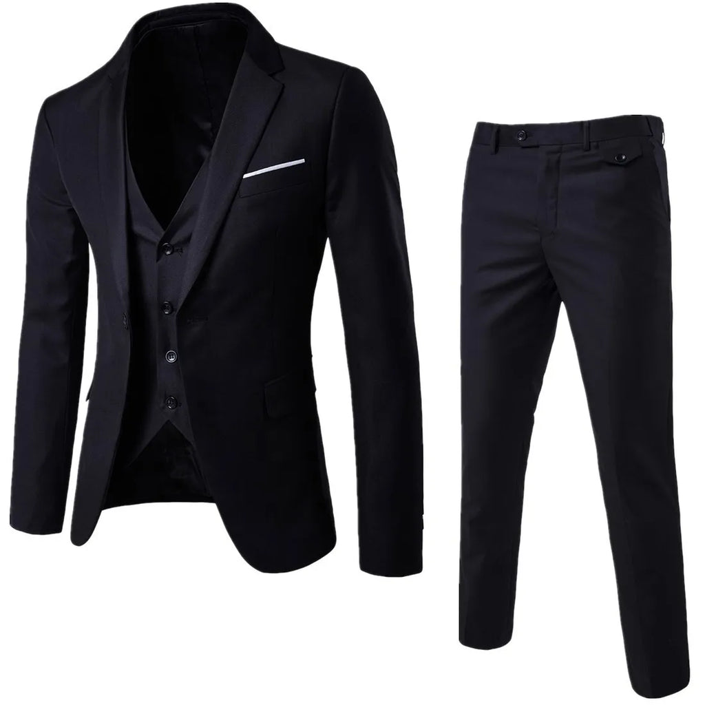 Frühling Herbst Neue Mode Für Männer Trendy Schlank Business Einfarbig 3 Stück Anzüge Sets Einzigen Greasted Blazer Weste Hosen