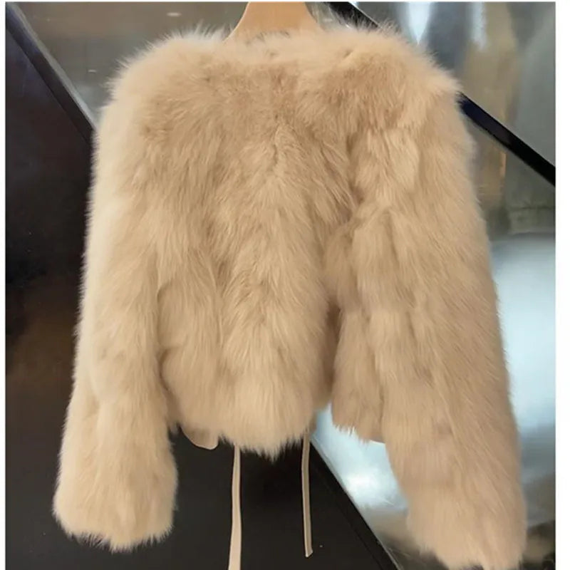 Nachahmung Fuchs pelz gras Mantel frauen Kurze 2025, Herbst/Winter Neue Koreanische version Vielseitig Spitze up Dicke top Weibliche Warme Outwear