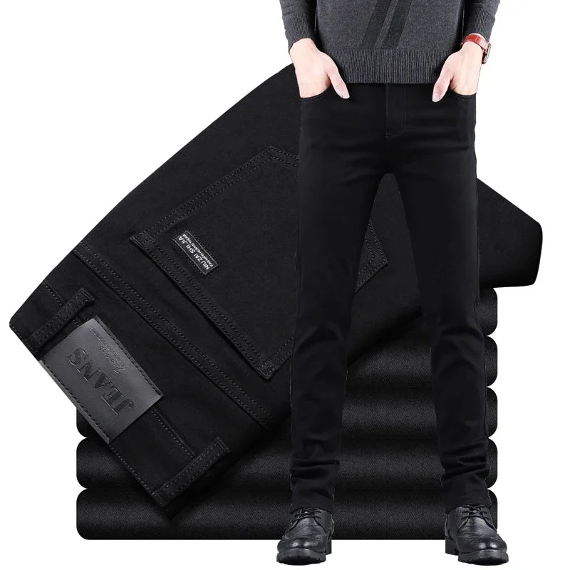Frühling Herbst Neue männer Reine Schwarz Dünne Jeans Elastische Gerade Hosen Business-Mode Freizeit Koreanische Vintage Denim Hosen Männlich