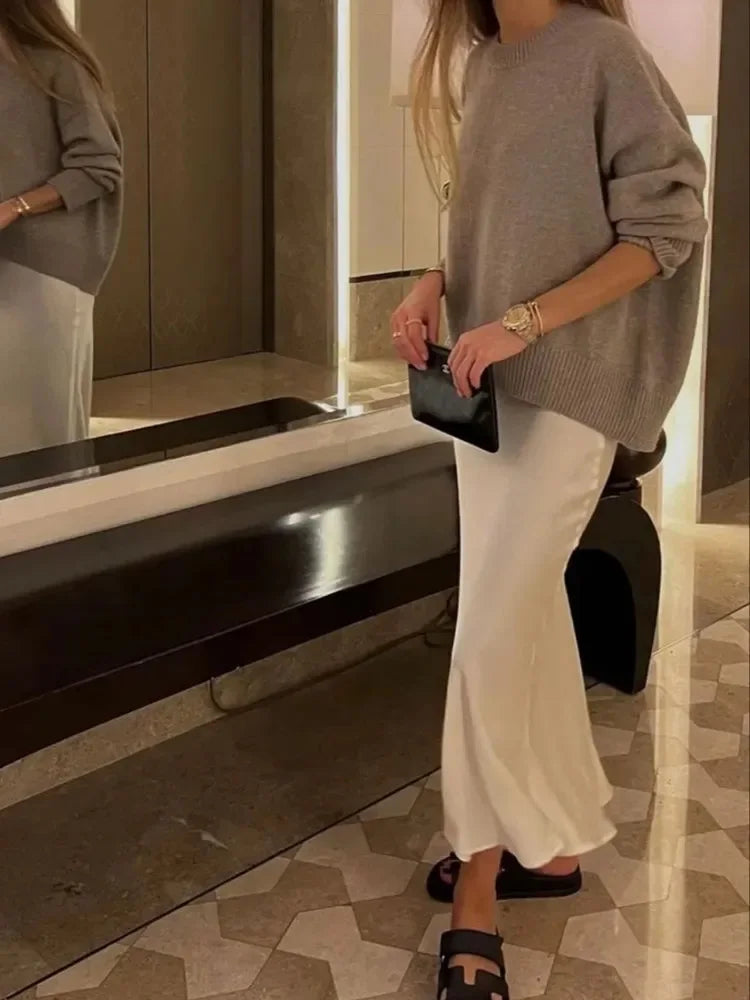 Willshela 2024 Schwarz Satin Rock Frau Hohe Taille Elegante Lange Röcke Für Frauen Mode Sommer Midi Rock Büro frauen Röcke