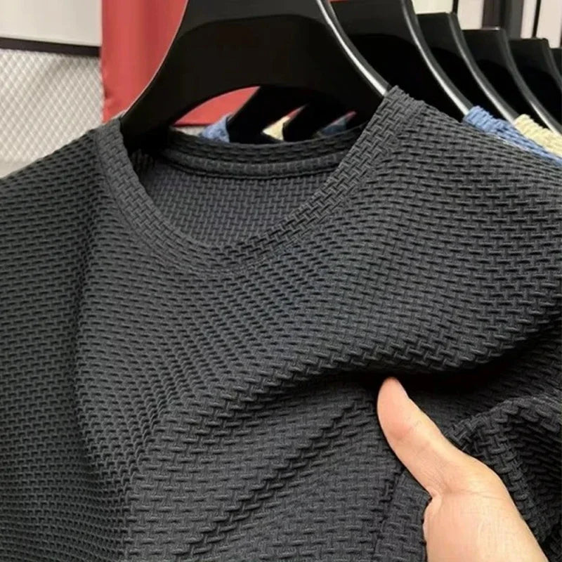 Hochwertiges Herren Waffelstrick T-Shirt Atmungsaktives Kurzarm Freizeit- und Loungewear-Oberteil