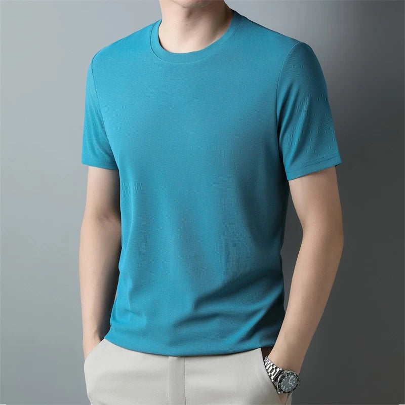 2024 Herren Neues Waffel-Rundhals-Kurzarm-T-Shirt Sommer Bequemes Top