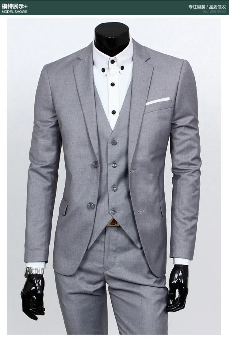 Frühling Herbst Neue Mode Für Männer Trendy Schlank Business Einfarbig 3 Stück Anzüge Sets Einzigen Greasted Blazer Weste Hosen