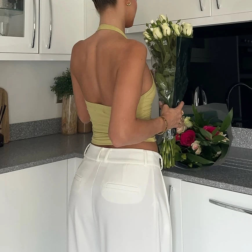 Sommerliches, neues Neckholder-Top für Damen, ärmellos, rückenfrei, schmal geschnitten, figurbetont, geeignet als Oberbekleidung oder zum Schichten