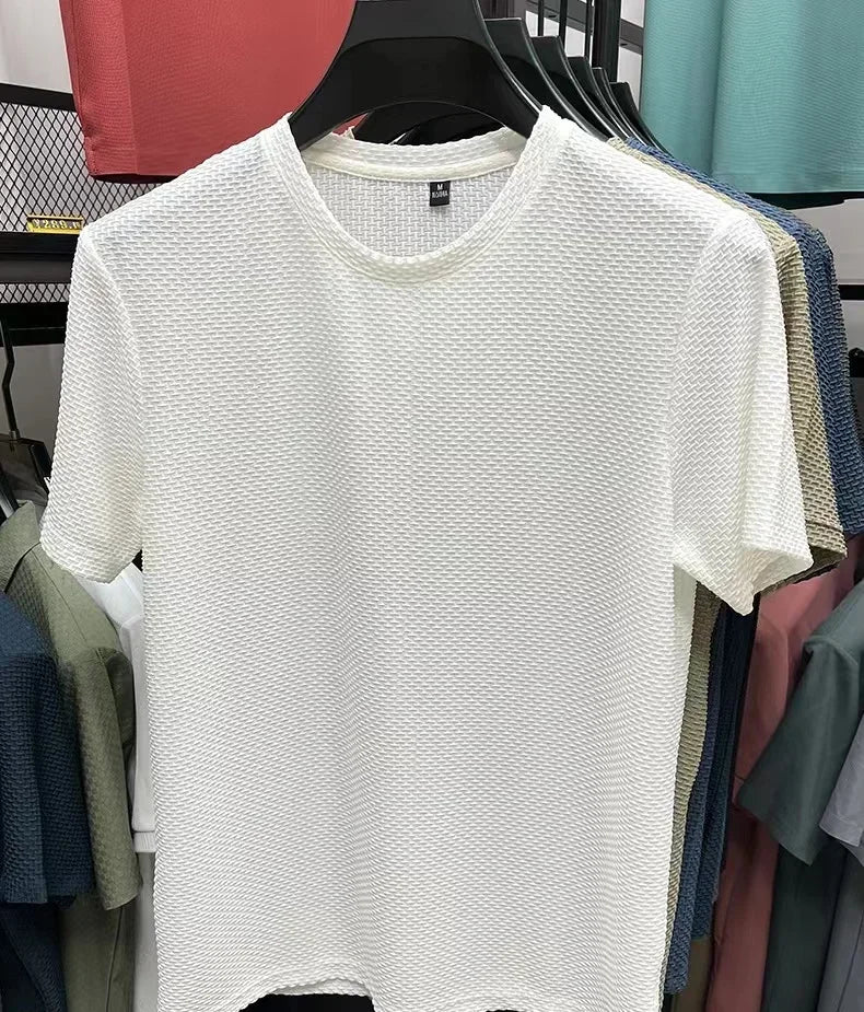 Sommer Eis Seide High-End einfarbig hochwertige Kurzarm T-Shirts Herren atmungsaktive Mode T-Shirt männliche Marke Kleidung 4xl
