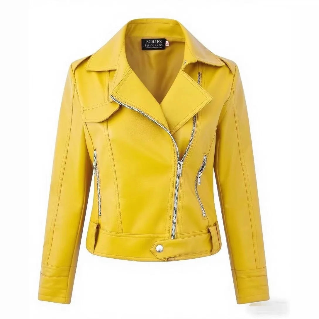 Modische rote PU-Lederjacke für Damen, kurzer Mantel, Stehkragen, Frühling und Herbst, dünner Stil, künstlerische Retro-Passform, lange Ärmel