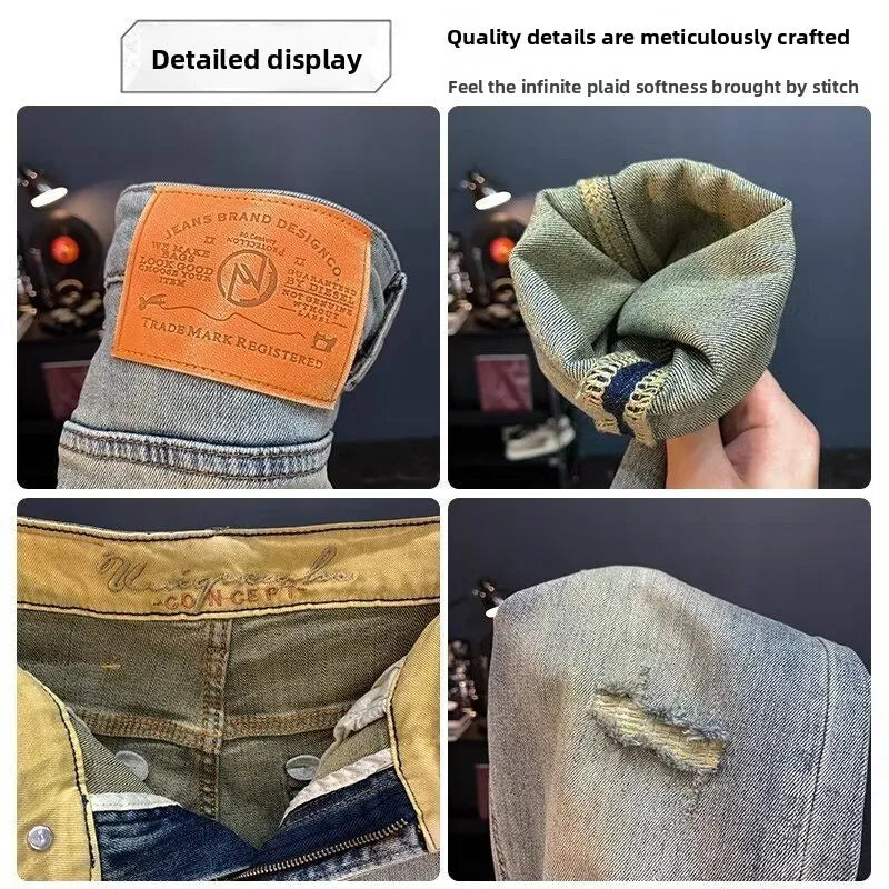Jeans für Herren 2025, Frühling und Herbst, kleine zerrissene Jeans, Herren-Vintage-Hosen, trendige Marke, Harlan-Männerkleidung, Streetwear-Kleidung