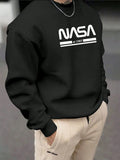 Men's autumn and winter fashionable casual loose NASA letter graphic printed long sleeved round neck sweatshirt