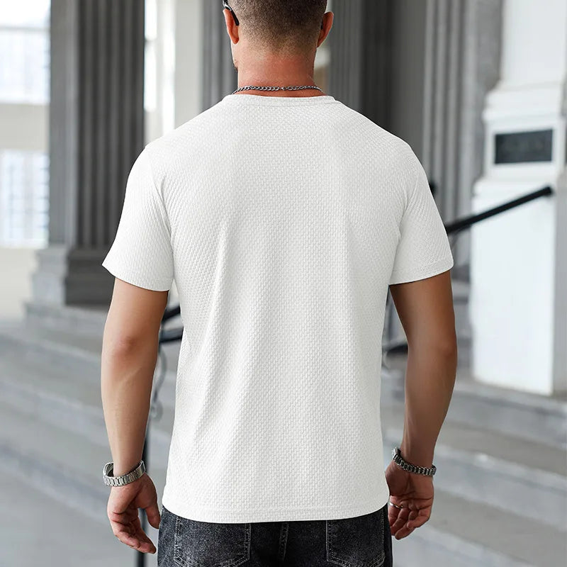 Lässiges Kurzarm-T-Shirt für Herren, 2025, neue Knochenblume, einfarbig, O-Ausschnitt, modisch, atmungsaktiv, bequem, Sommer, vielseitiges Oberteil