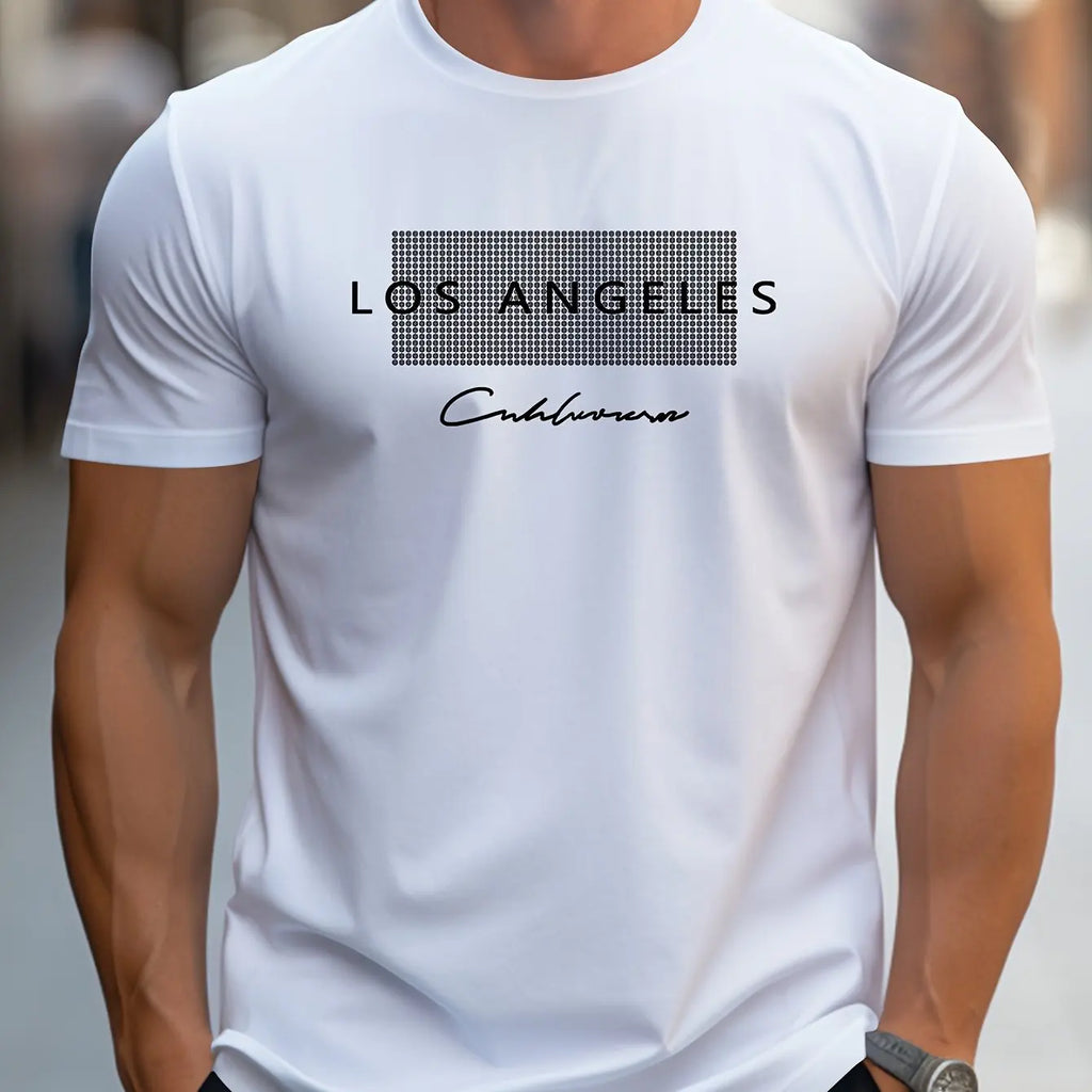 Herren-Sommer-T-Shirt mit lockerer Passform, groß, Los Angeles-Grafikdruck, schmale Passform, lässig, sportlich, Rundhalsausschnitt, kurzärmelig