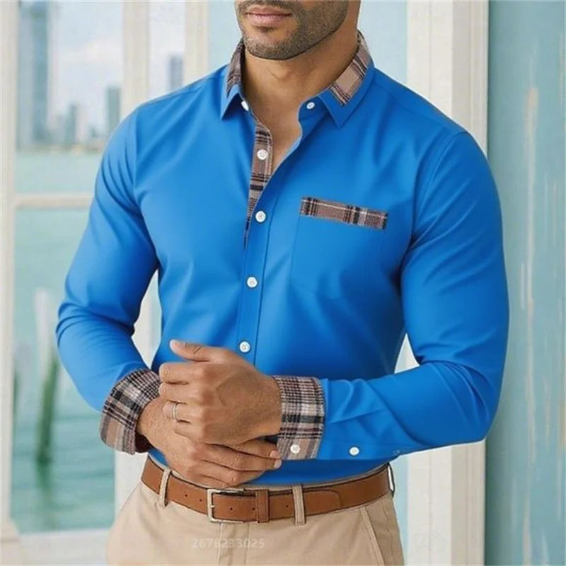 2025 men's lapel long-sleeved button-down casual shirt soft and comfortable daily vacation outdoor office high-quality tops
