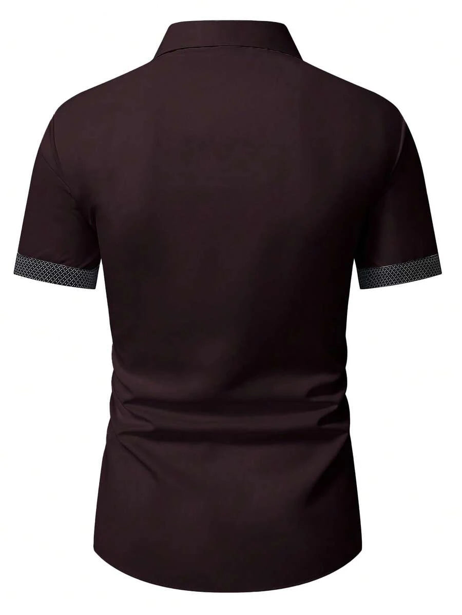 Frühling Sommer Neue Herrenkleidung Kurzarm Farbblock-Hemd 95% Polyester 5% Spandex