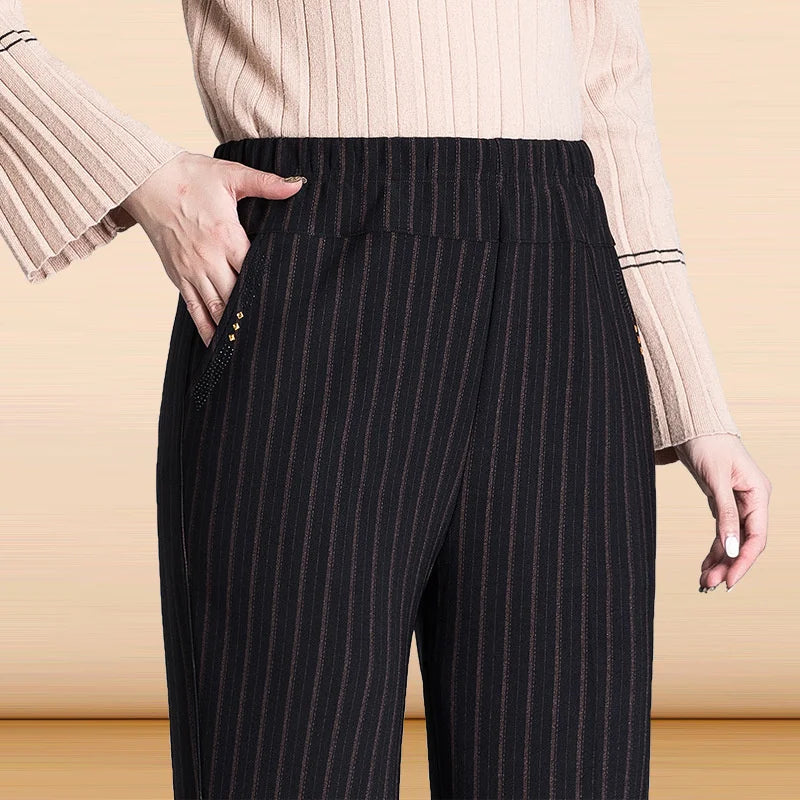 Autumn Winter Women Pants New Elastic High Waist Straight Pants Middle Elderly Mom Casual Pants Oversize XL- 9XL Female Trousers