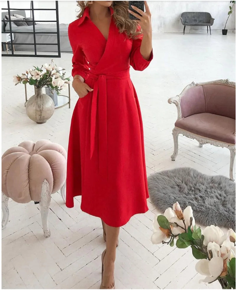 Herbst Neue Casual frauen Mode Lange ärmeln V-ausschnitt Gedruckt Muster Mid-länge Elegante Gedruckt frauen Kleid