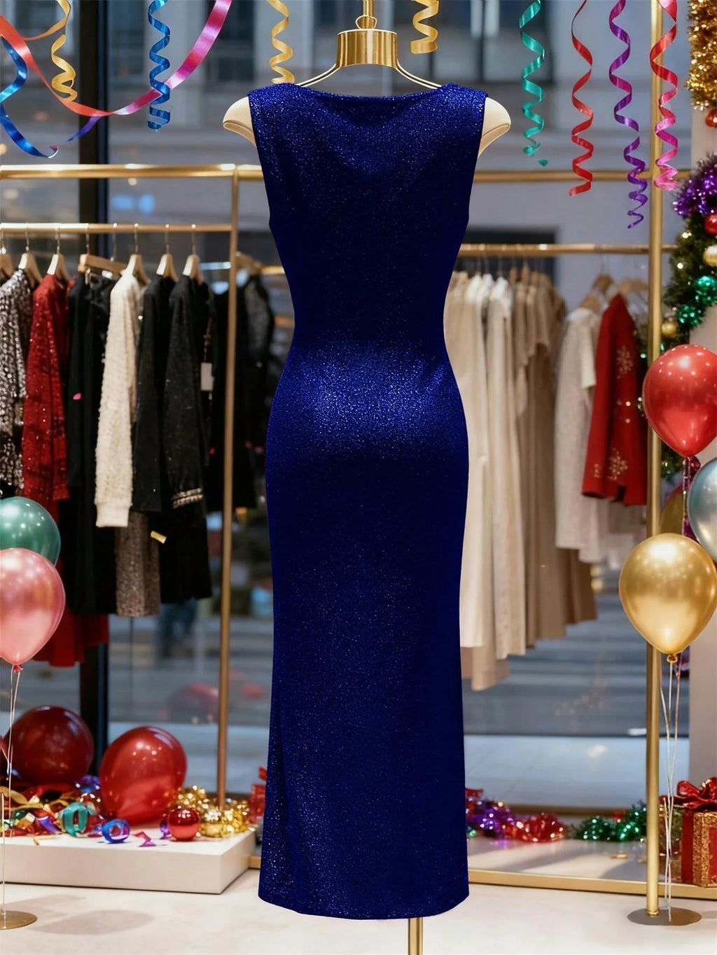 Sommermode Neuheiten: Elegantes, Ärmelloses, Funkelndes, Figurbetontes Tiefer-Ausschnitt-Abendkleid