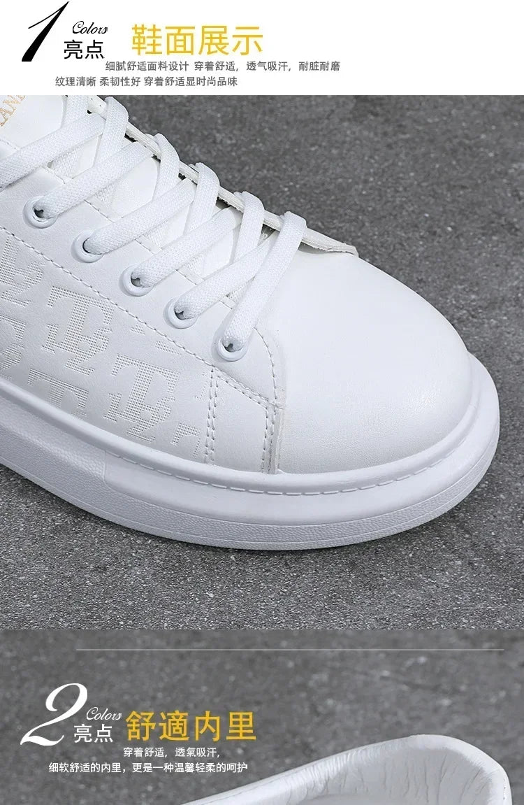 2025, neue Herrenschuhe, Frühling und Herbst, flache Sohlen, lässige Lederschuhe, Sportschuhe, schwarze und weiße Herren-Schuhe mit dicken Sohlen, atmungsaktiv