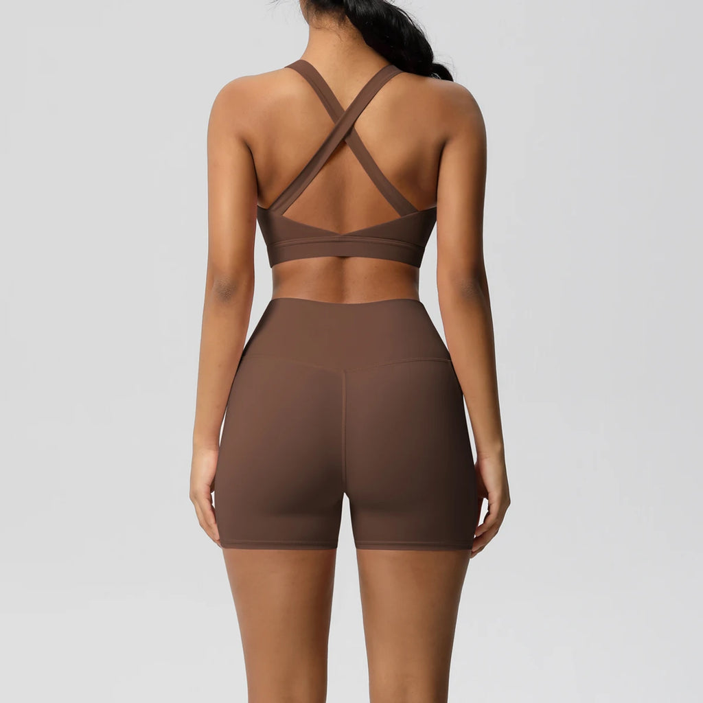 2PCS Sportswear Mit Taschen Yoga Set Gymnastik Kleidung Yoga Anzüge Für Frauen Trainingsanzüge Sport Shorts Crossover Bh Gym Leggings