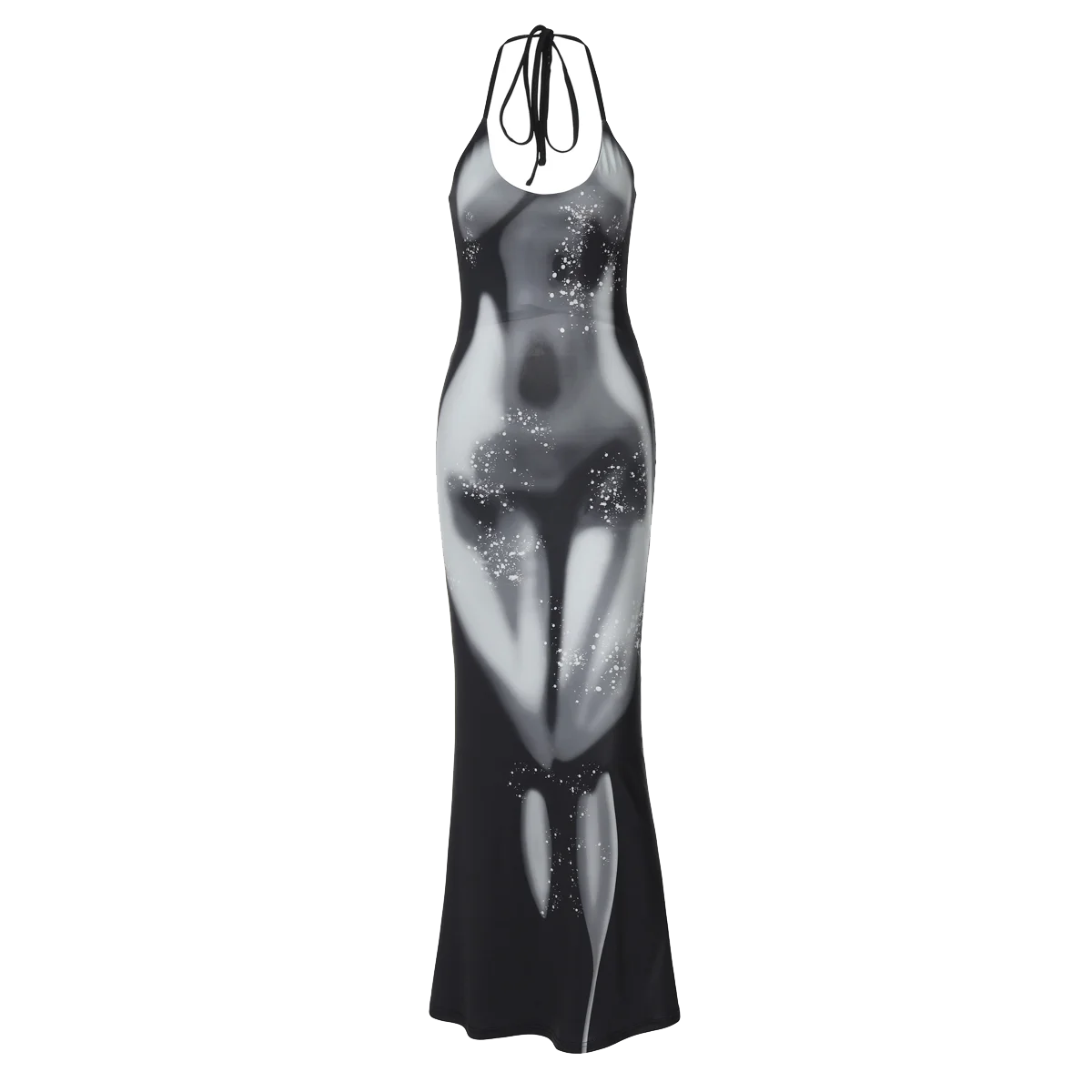 Hugcitar 2025 Frühling Halter Print Halter-Backless Verband Gürtel Sexy Bodycon Maxi Kleid Frauen Mode Outfits Streetwear Festival