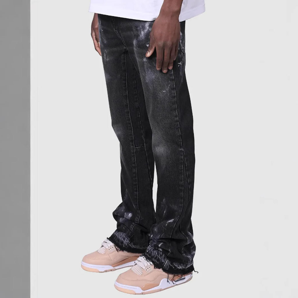 Jeans Herren Vintage gerade Hose mittlere Taille Stretch Distressed Washed Pockets Button Basics Hose 2025, Streetwear Denims
