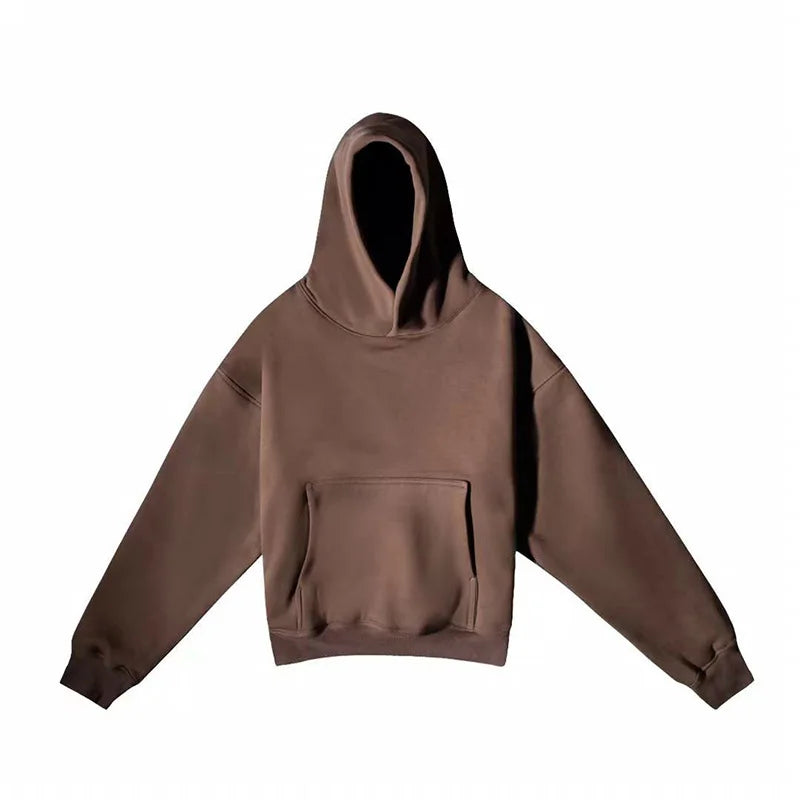 Autumn Winter High Street Oversized Kanye West Hoodie Men Women 1:1 Solid Color Black Brown Red Blue Pullover Streetwear Hooded