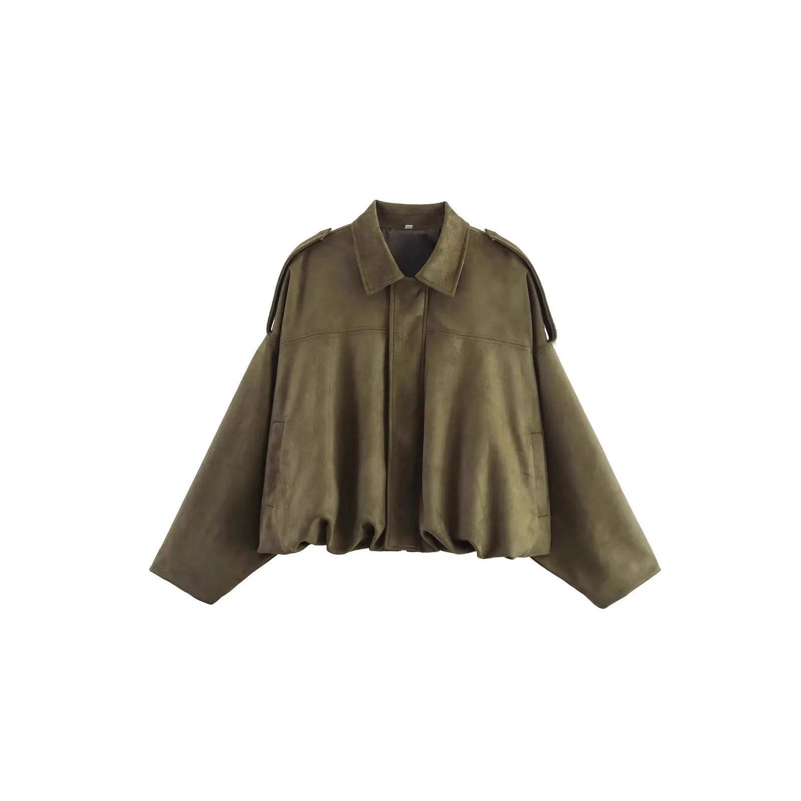 Wildlederjacke im Retro-Stil, Reißverschlusskragen, Oberbekleidung für Damen, mittlere Dicke, lange Ärmel, Street Fashion, lockere Passform, Herbst und Winter