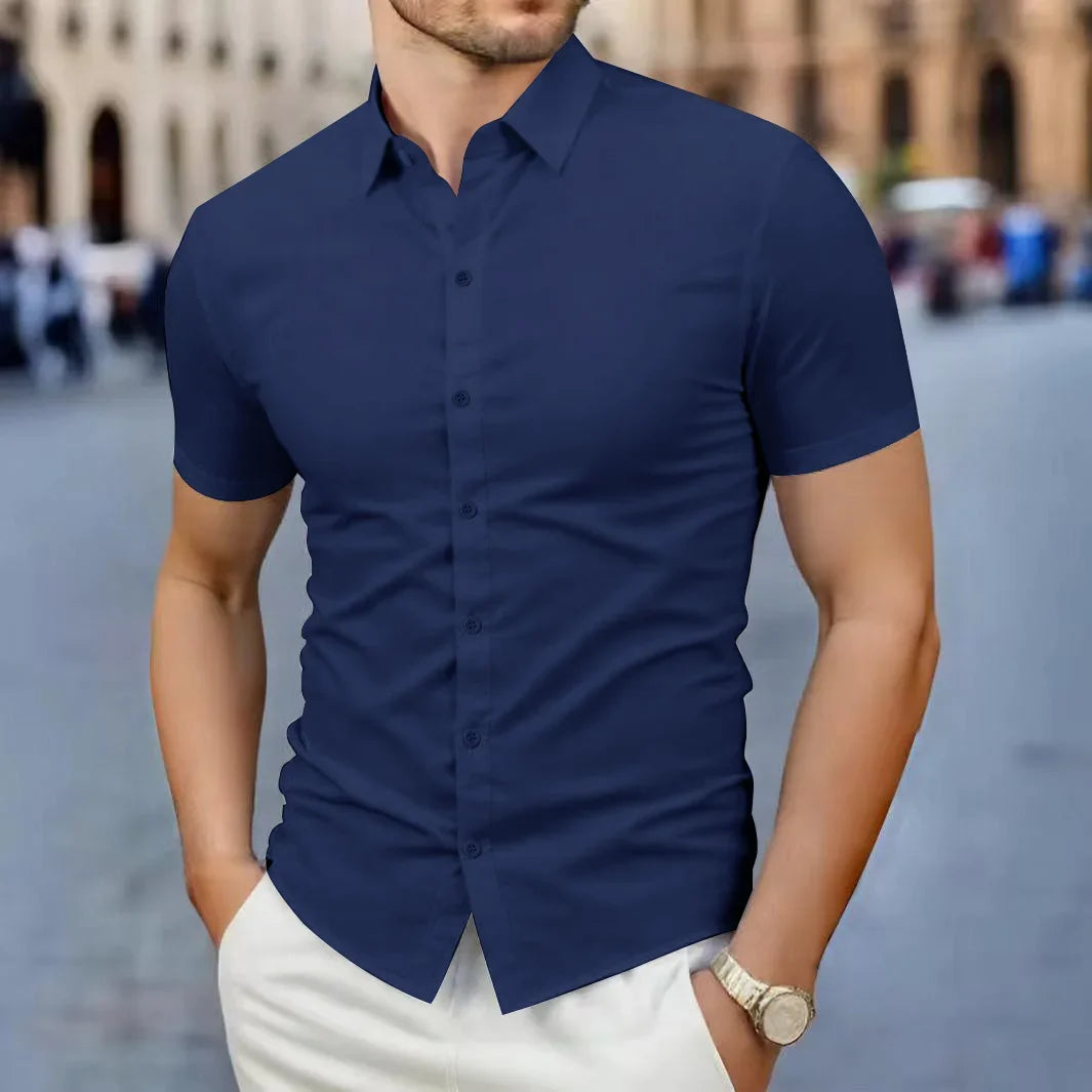 Neues Herren-Business-Casual-Hemd mit kurzen Ärmeln, einfarbig, für Sommermode, ohne Bügeln, bequemes und vielseitiges Oberteil