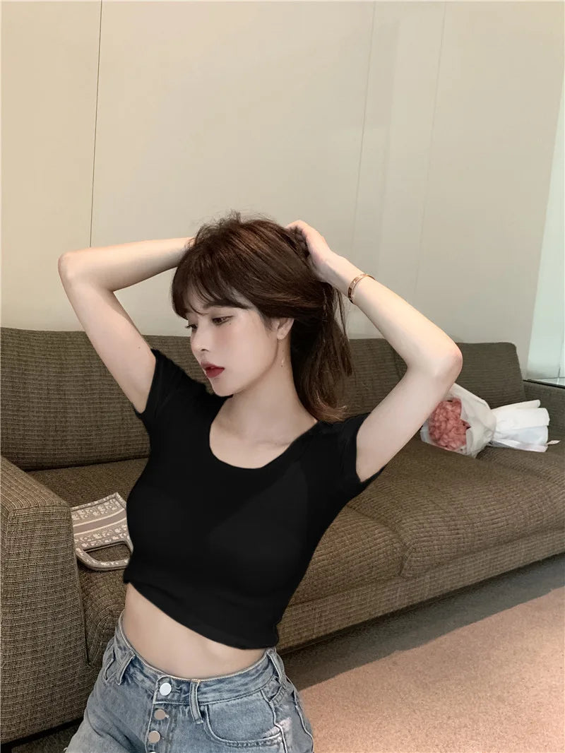 Sommerliche sexy Crop-Tops für Damen, schmal geschnitten, Kpop Y2K Kawaii Gothic T-Shirt, Harajuku Vintage, günstige Kleidung, süße Streetwear-Shirts
