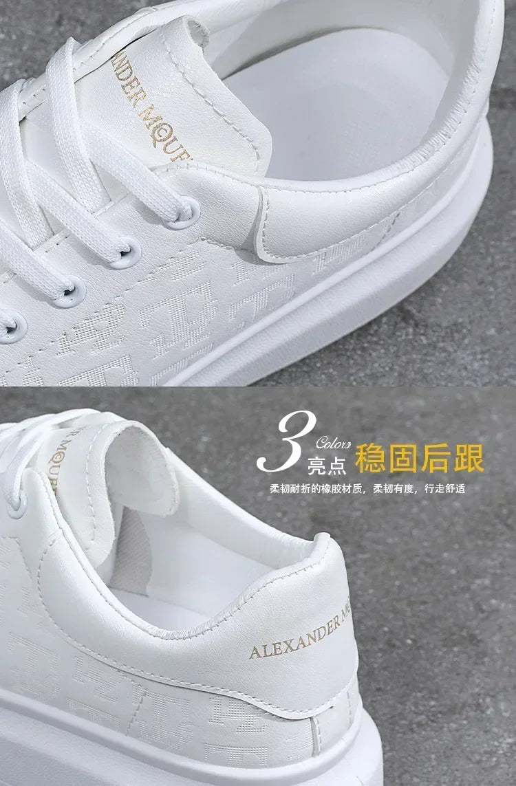 2025, neue Herrenschuhe, Frühling und Herbst, flache Sohlen, lässige Lederschuhe, Sportschuhe, schwarze und weiße Herren-Schuhe mit dicken Sohlen, atmungsaktiv