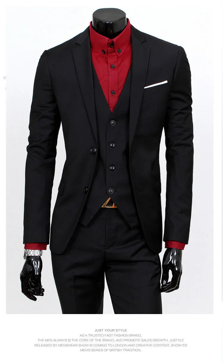 Frühling Herbst Neue Mode Für Männer Trendy Schlank Business Einfarbig 3 Stück Anzüge Sets Einzigen Greasted Blazer Weste Hosen