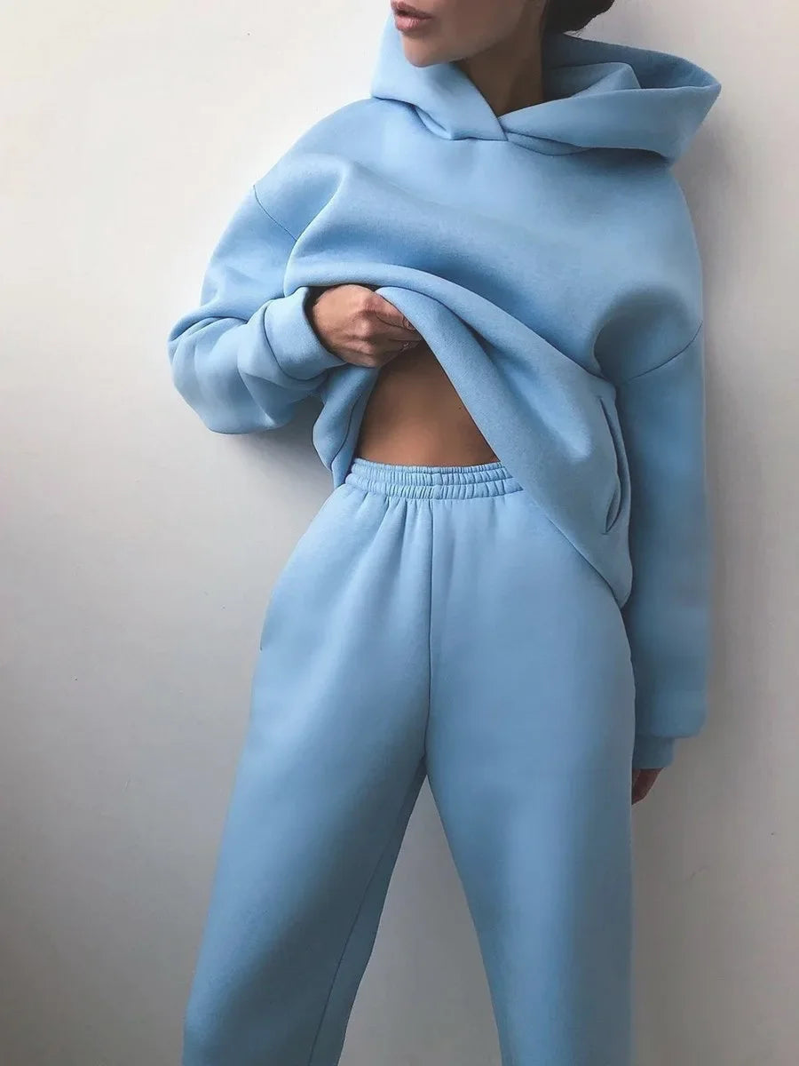 Plus Size 2024 Autumn/Winter Amazon Cross-Border Women's Fashion Casual Thickened Long Sleeve Sweatshirt Trousers Two-Piece Suit