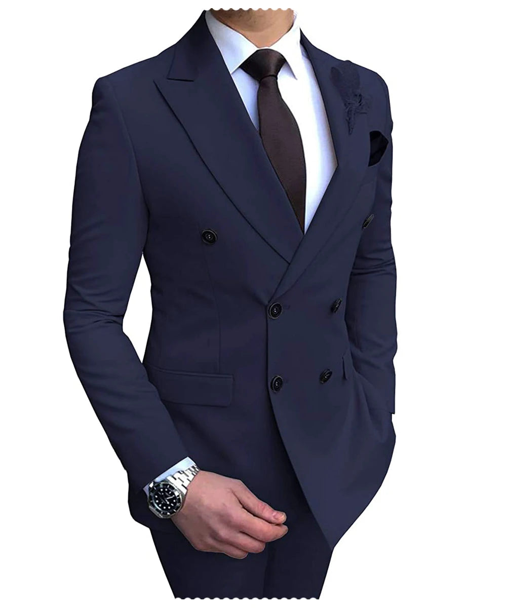 2024 Neuer beigefarbener Herrenanzug, 2-teilig, zweireihig, Reverskragen, flach, schmale Passform, lässiger Smoking für Hochzeit (Blazer + Hose)